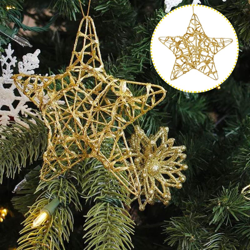 KEYDUACU 16 pcs - 3.15"" Gold Christmas Tree Star Ornament, Gold Glitter Christmas Tree Decoration Set (3.15"" Gold Pentagrams - 16 Pcs - Image 3